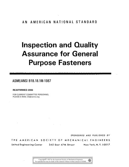 ASME B18.18.1M-1987 (R2006)