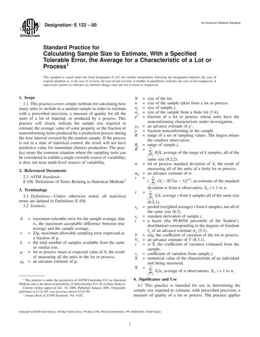ASTM E122-00
