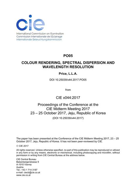 COLOUR RENDERING, SPECTRAL DISPERSION AND WAVELENGTH RESOLUTION (PO05, 833-838)