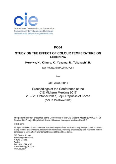 STUDY ON THE EFFECT OF COLOUR TEMPERATURE ON LEARNING (PO64, 1012-1017)