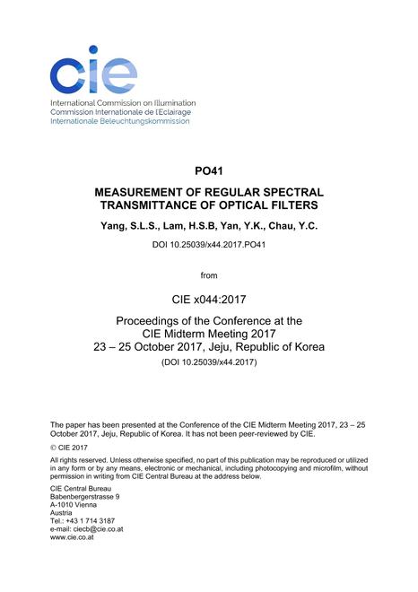 MEASUREMENT OF REGULAR SPECTRAL TRANSMITTANCE OF OPTICAL FILTERS (PO41, 971-977)
