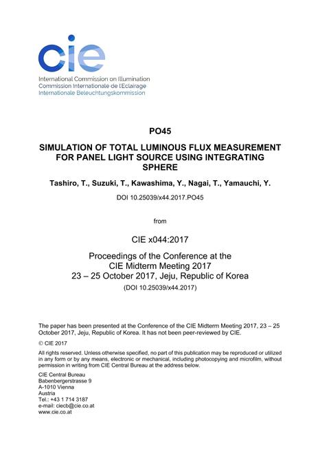 SIMULATION OF TOTAL LUMINOUS FLUX MEASUREMENT FOR PANEL LIGHT SOURCE USING INTEGRATING SPHERE (PO45, 990-996)