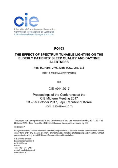 THE EFFECT OF SPECTRUM TUNABLE LIGHTING ON THE ELDERLY PATIENTS' SLEEP QUALITY AND DAYTIME ALERTNESS (PO103,1163-1167)