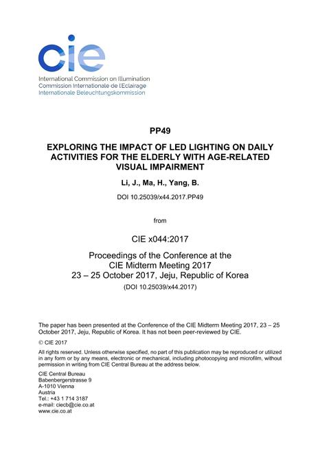 EXPLORING THE IMPACT OF LED LIGHTING ON DAILY ACTIVITIES FOR THE ELDERLY WITH AGE-RELATED VISUAL IMPAIRMENT (PP49, 800-805)