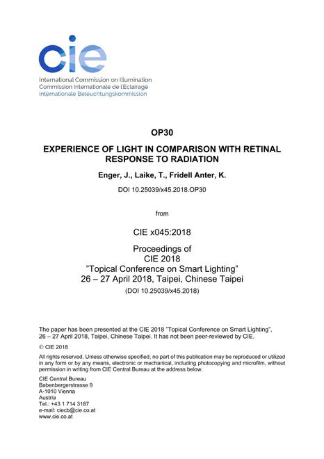 EXPERIENCE OF LIGHT IN COMPARISON WITH RETINAL RESPONSE TO RADIATION (OP30, 191-200)