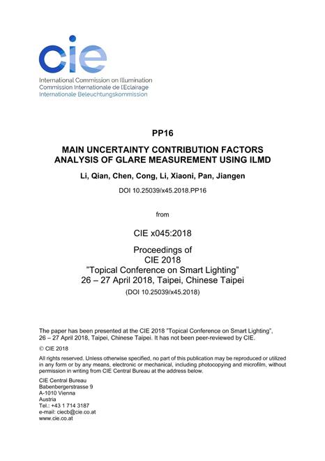 MAIN UNCERTAINTY CONTRIBUTION FACTORS ANALYSIS OF GLARE MEASUREMENT USING ILMD (PP16, 339-345)