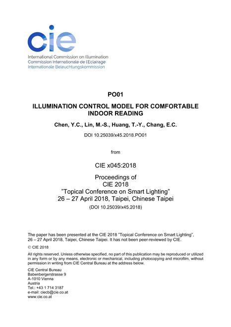 ILLUMINATION CONTROL MODEL FOR COMFORTABLE INDOOR READING (PO01, 404-407)